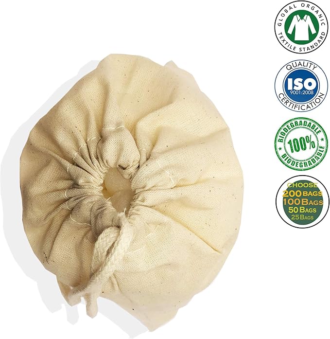 8x12 Inches Natural Cotton Reusable Produce Muslin Bags – Multipurpose Drawstring Storage Pouch for Everyday Use (25)