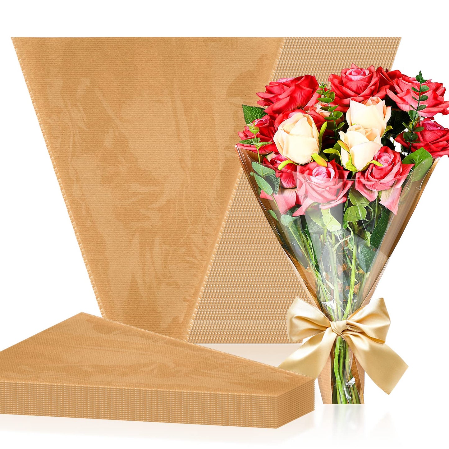 Sabary 100 Pcs Flower Bouquet Wrapping Paper Flower Rose Sleeves Bulk Floral Bags for Valentine Bridal Shower Wedding Anniversary Birthday Mother's Day(15.8" x 13.8")