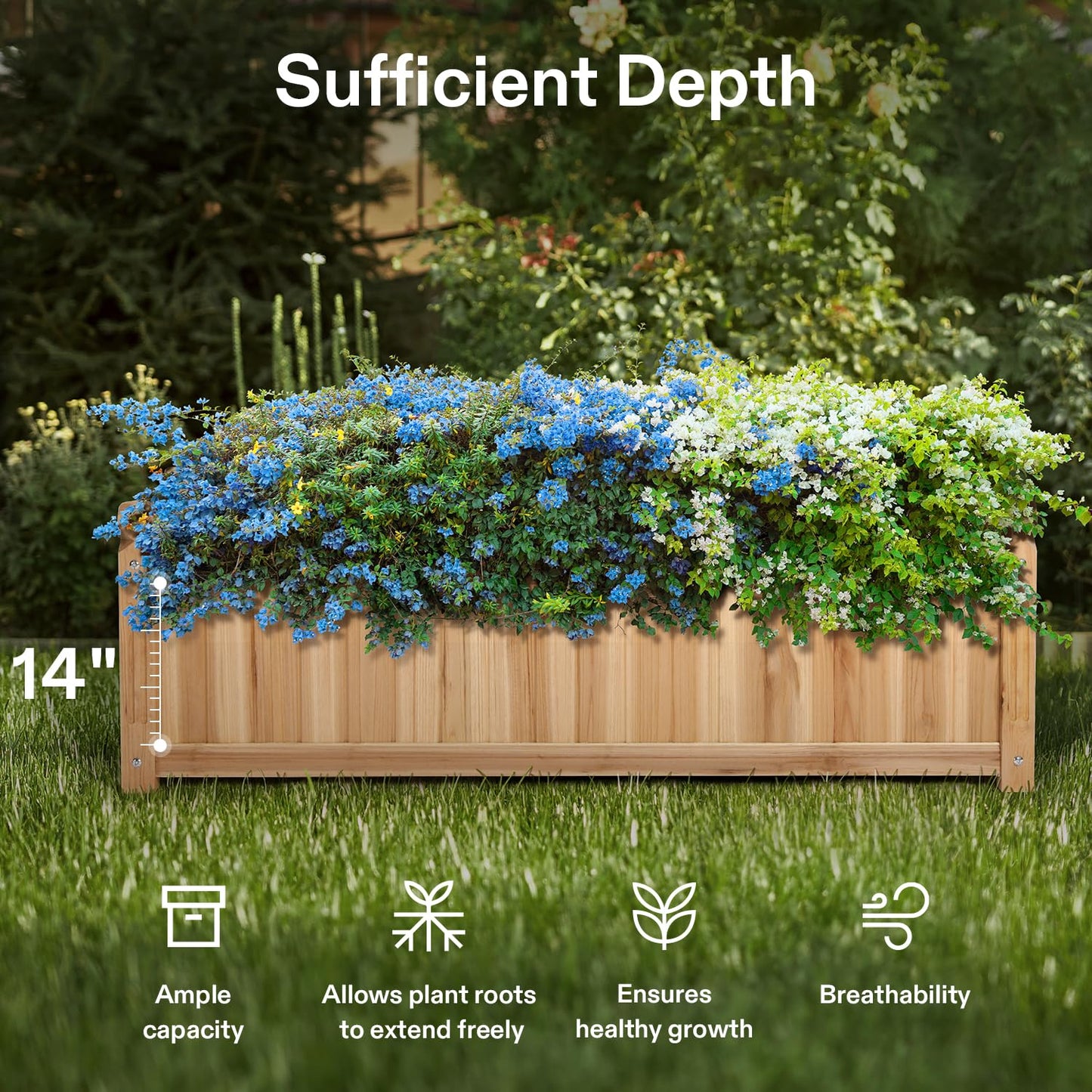 VIVOSUN 3.6 x 1.3Ft Wooden Raised Garden Bed, 43.5 x 16 x 14 Inches, Outdoor Wood Planter Box with Screwdriver and a Liner for Garden, Patio, Balcony, Backyard and Outdoors, 2Pcs