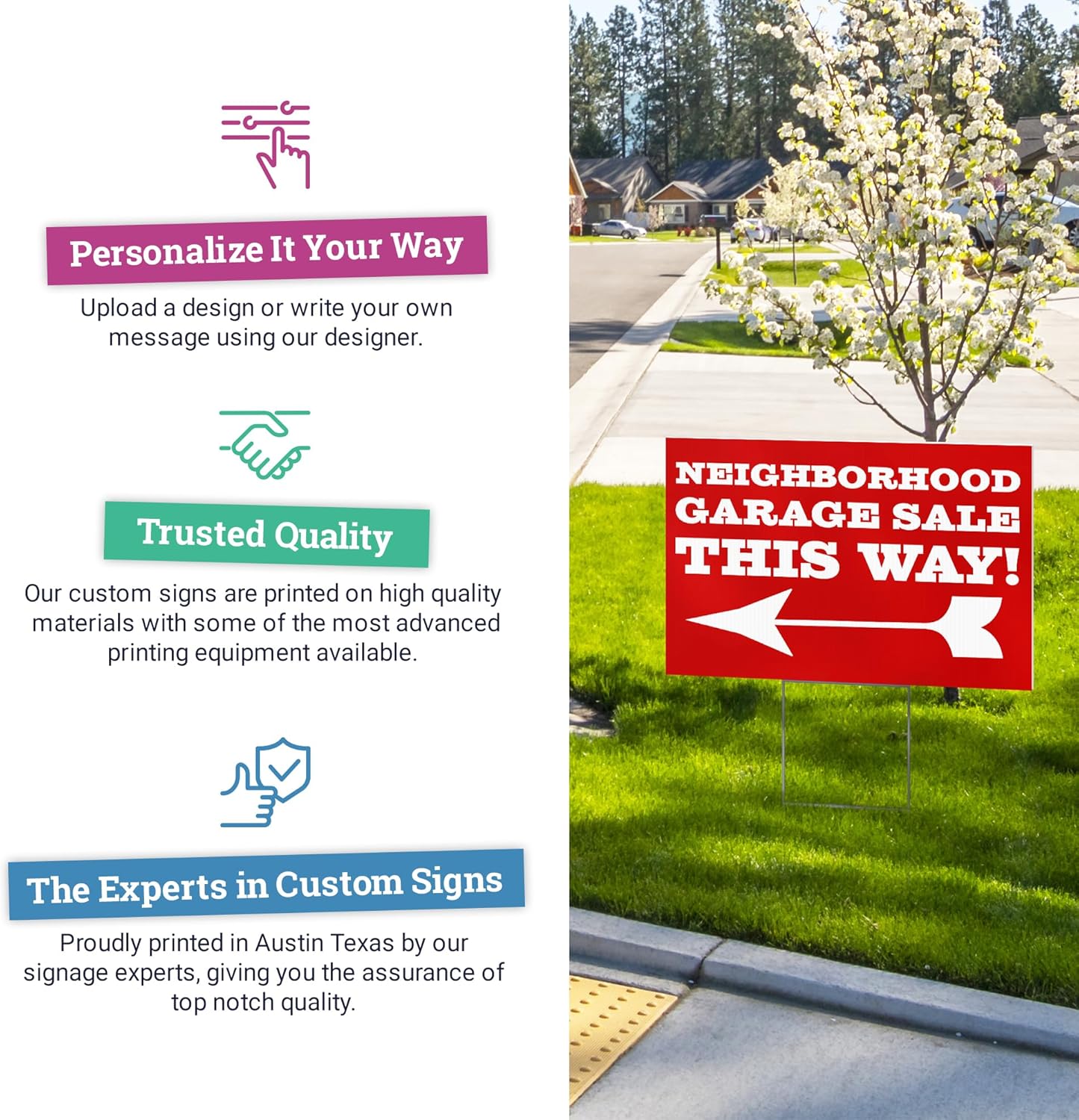 50 pack 30x18" Double Sided Customizable Outdoor Yard Sign made from Corrugated Plastic with Metal "H" Stake, Easy to Design, Sign for Business, Garage or Yard Sale, Home, Office, (30" x 18" - Qty 50)