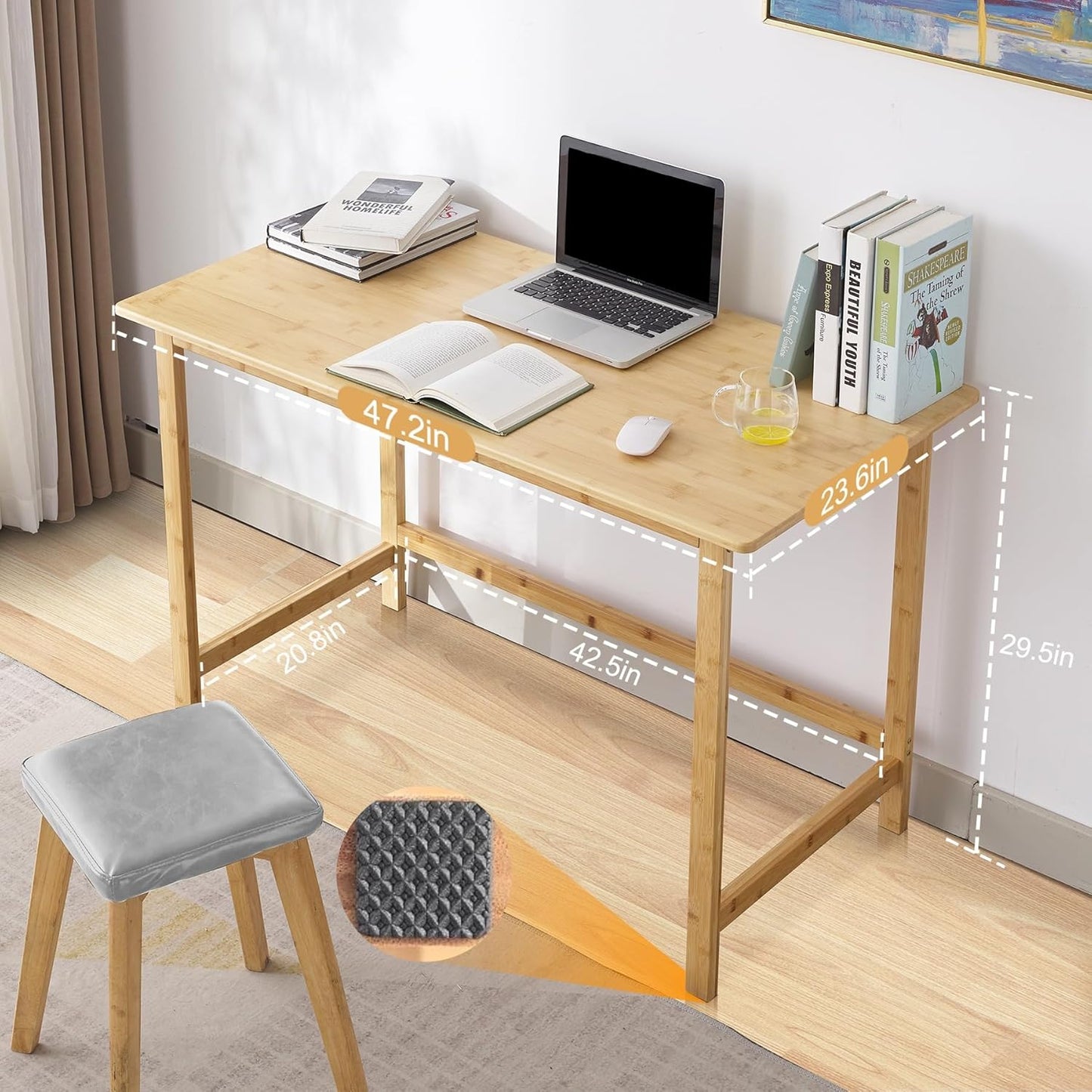 Nnewvante 47 Inch Computer Desk, Bamboo Writing Desk, Modern Simple Work Desk for Home Office, Gaming Desk Study Table