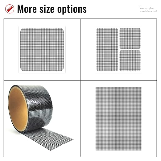 Matenf Window Screen Repair Patch, 10 Patches, 4"x 4"(10cm x 10cm), Black, 3-Layer Strong Adhesive Window Screen Mesh Tape, Repair Kit for Window and Door Screen Tears Holes