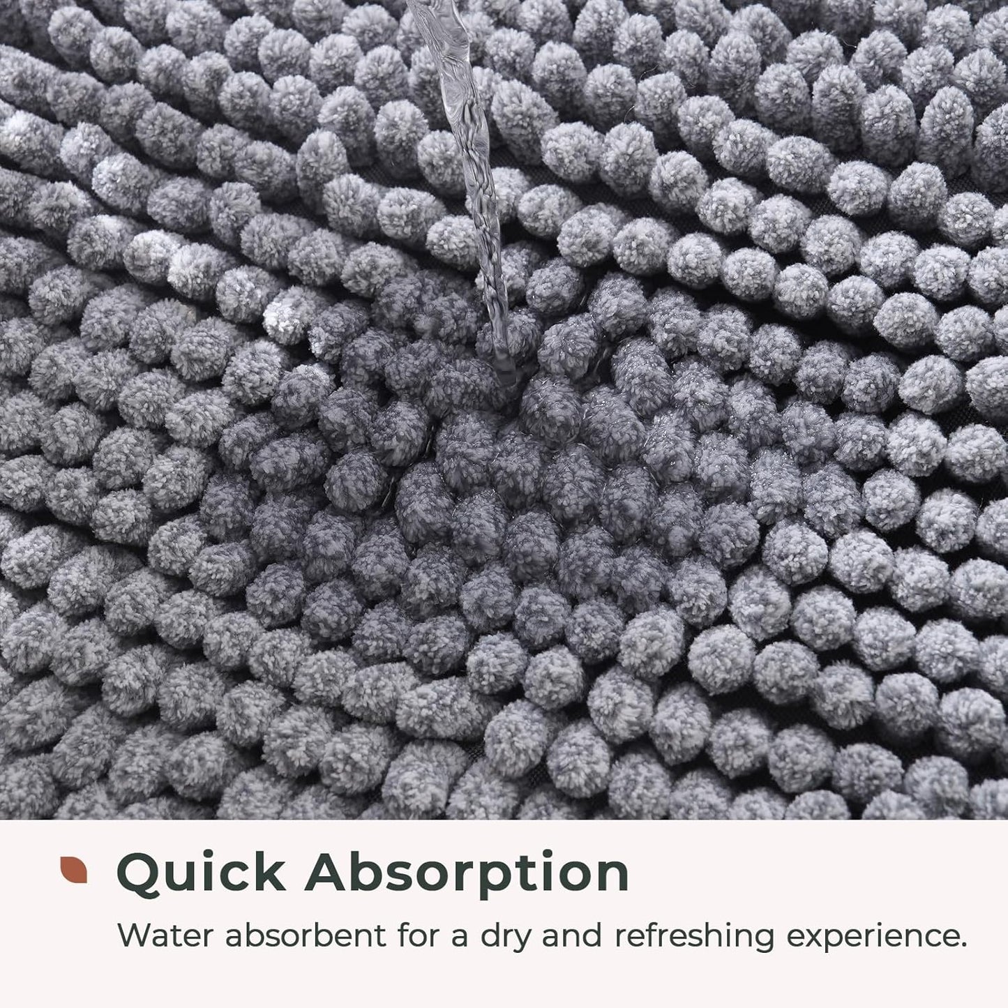 FRESHMINT Chenille Bathroom Rugs Mat 24"x17", Non-Slip Bath Mat for Bathroom Floor & Bathtub, Washable Shower Shag Bath Rugs, Soft Fluffy Thick Water Absorbent Microfiber Shower Mat, Gray Heather