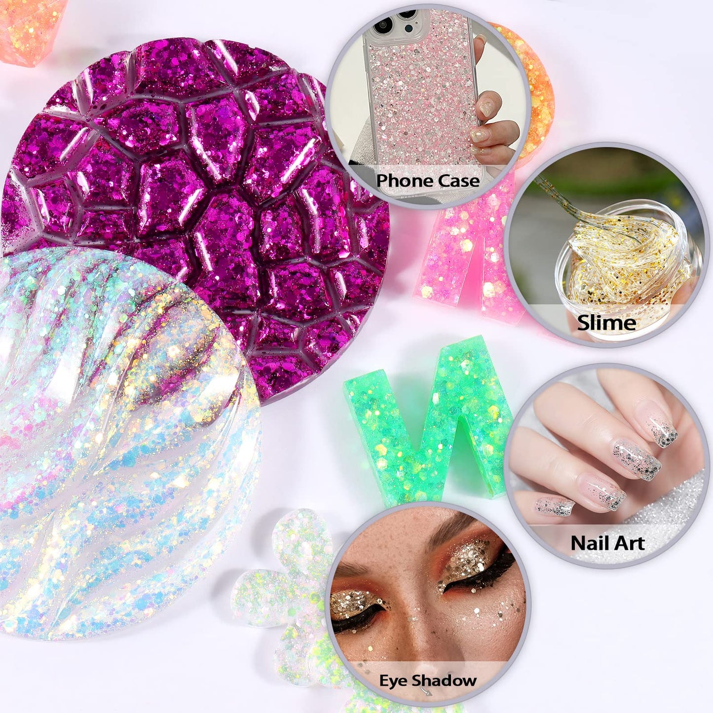 Renfio Chunky Glitter, 16 Colors Resin Glitter Set Each 10g/0.35oz PET Chunky Flakes Sequins Mix Fine Powder for Crafts, Resin Accessories, Snow Globe Tumbler Supplies, Nails