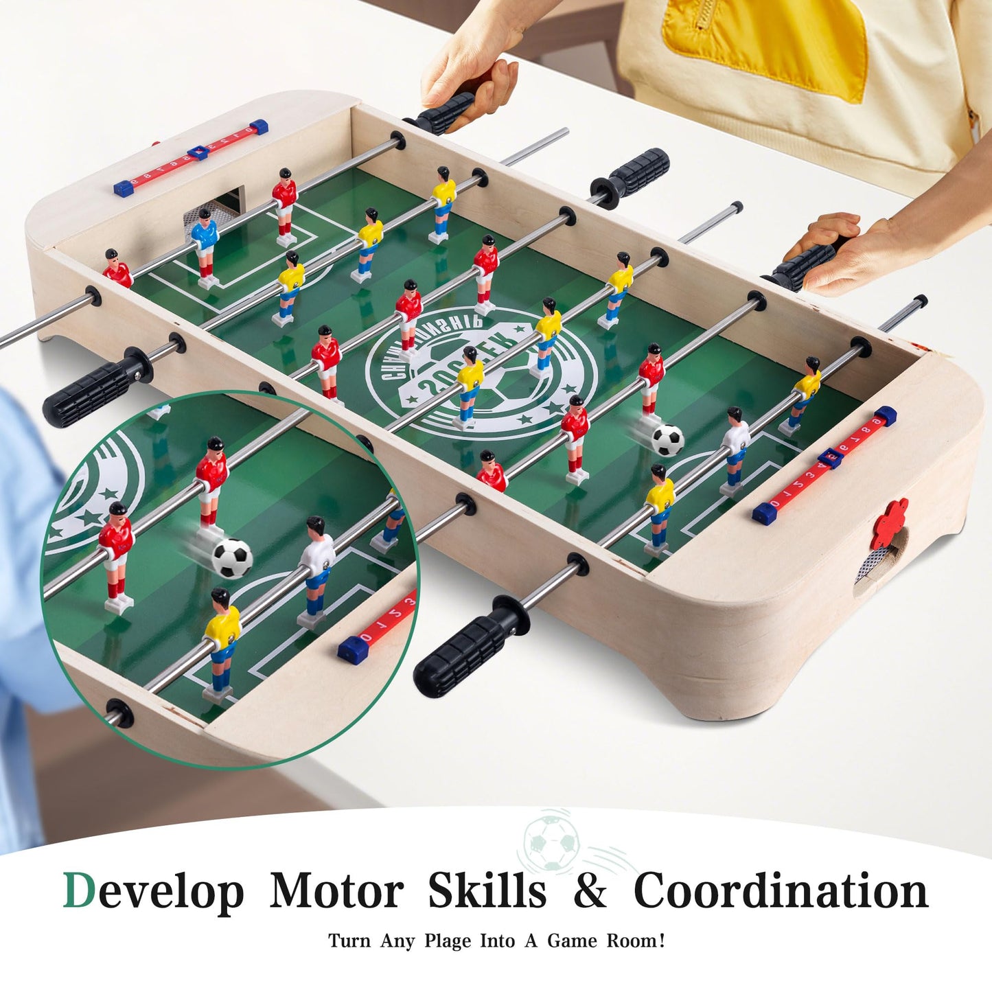 Miosea 28 Inch Tabletop Foosball Table, Portable Wooden Soccer Game Set with Non-Slip Base, Ergonomic Handles for Kids and Adults, Indoor Family Game Night & Birthday Gift