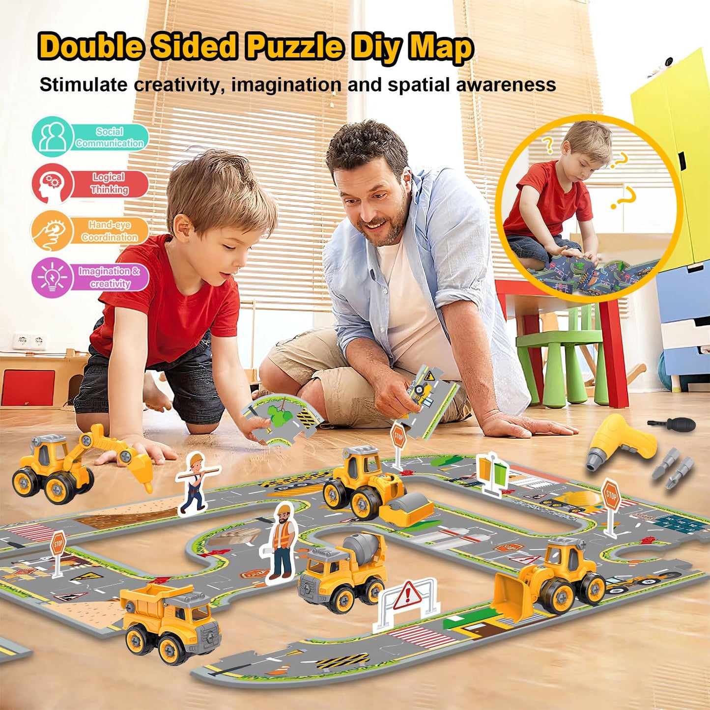 Trovogil Take Apart Construction Truck Excavator Toys for Kids Ages 3-8, STEM Learning Building Toys with Electric Drill & Puzzle Play, Educational Engineering Birthday for Boys Kids Toddlers