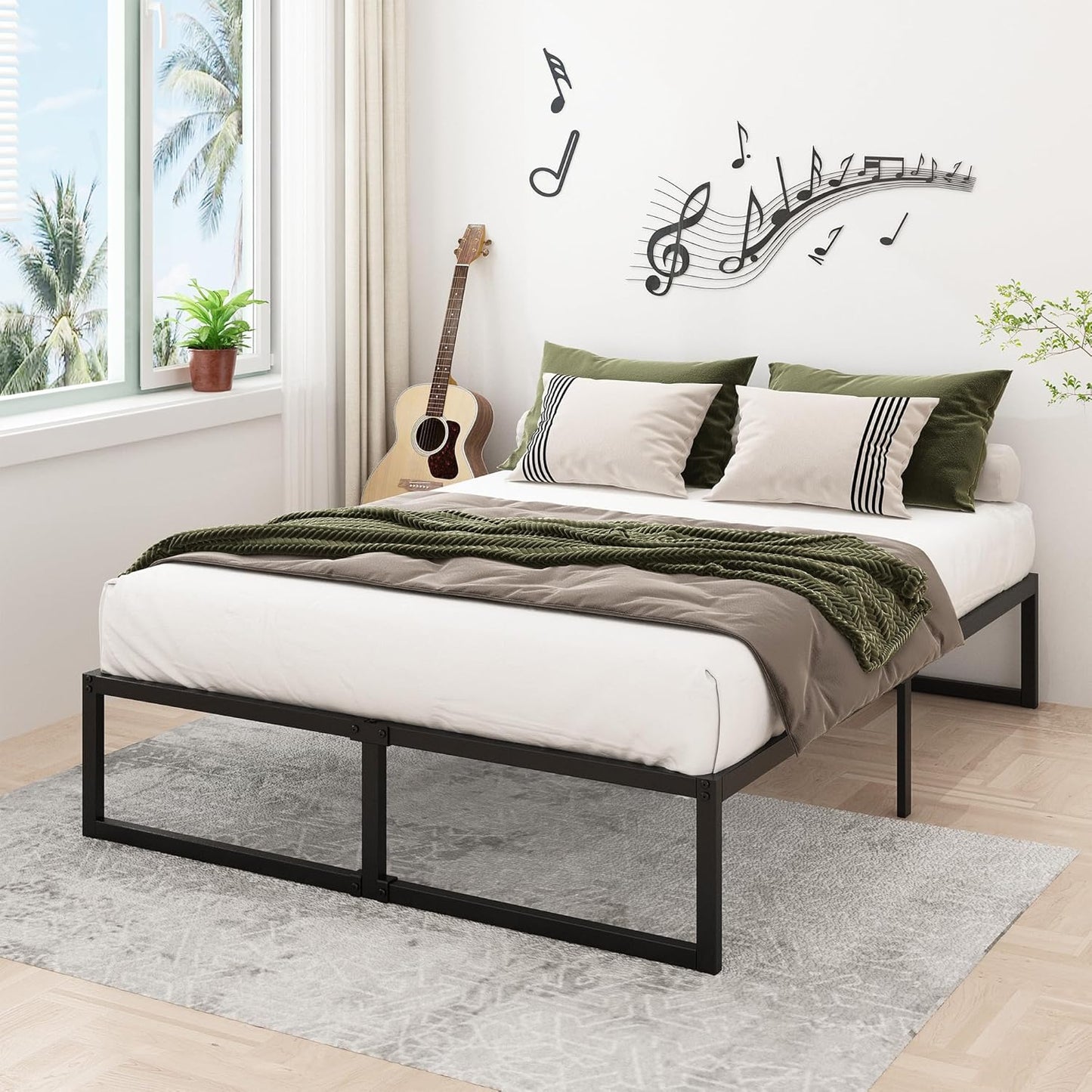 14 Inch Full Size Bed Frame No Box Spring Needed, Heavy Duty Metal Platform Beds with Sturdy Steal Slats for Mattress Foundation, Easy Assembly, Noise Free, Black