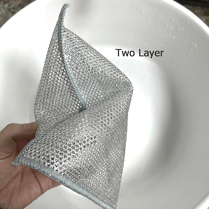 YinQin 10PCS Double Layer Stainless Steel Scrubber Wire Dishwashing Cloth Non Scratch Stainless Steel Mesh Dish Cleaning Cloth 20x20 cm Metallic Wire Cleaning Rag Towel for Kitchen Dish Sink Stove Top