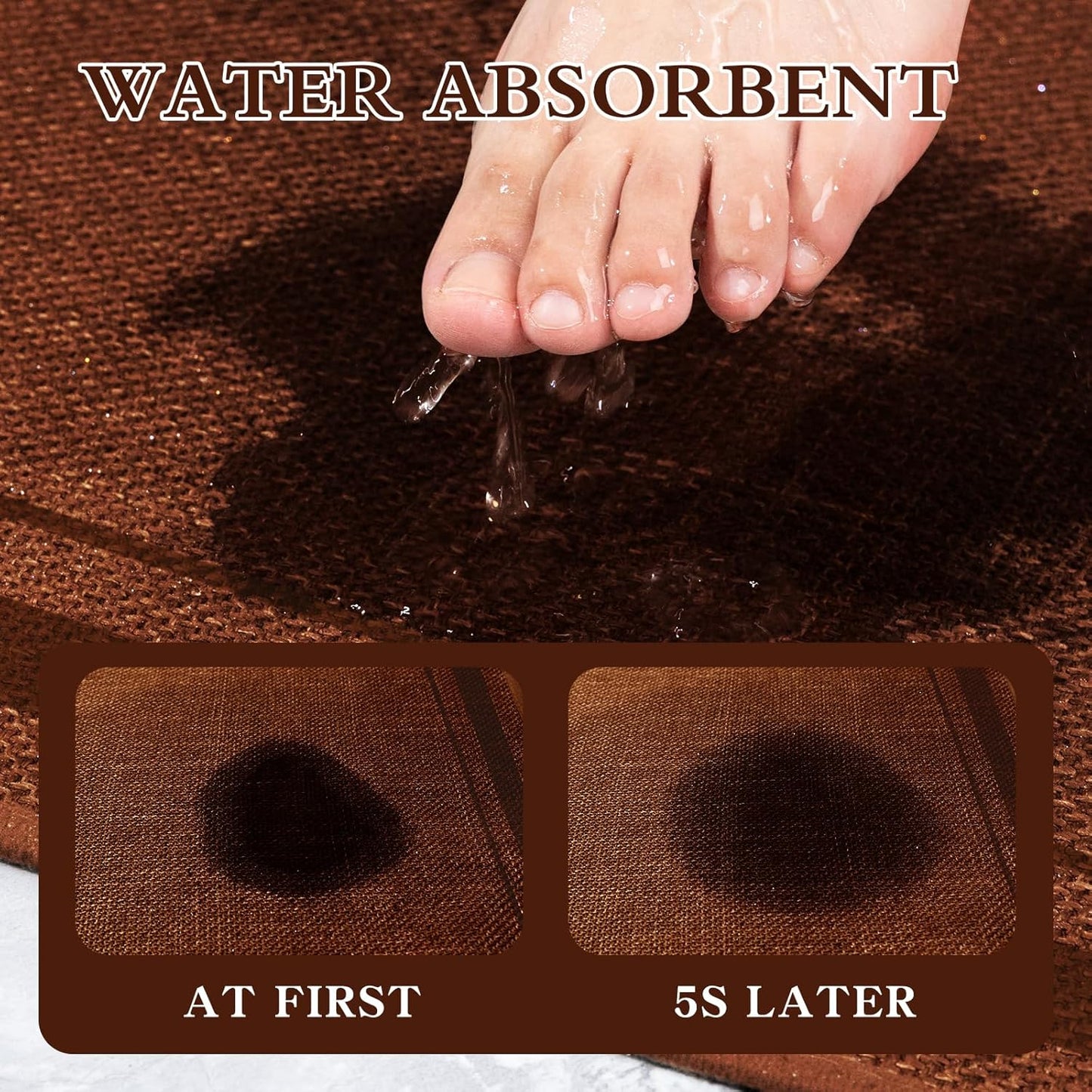chakme Bathroom Rugs Mat 32x17, Ultra Thin Non Slip Bath Mat Quick Dry Absorbent Bath Mat for Bathroom Floor, (Rust, 32"x17")