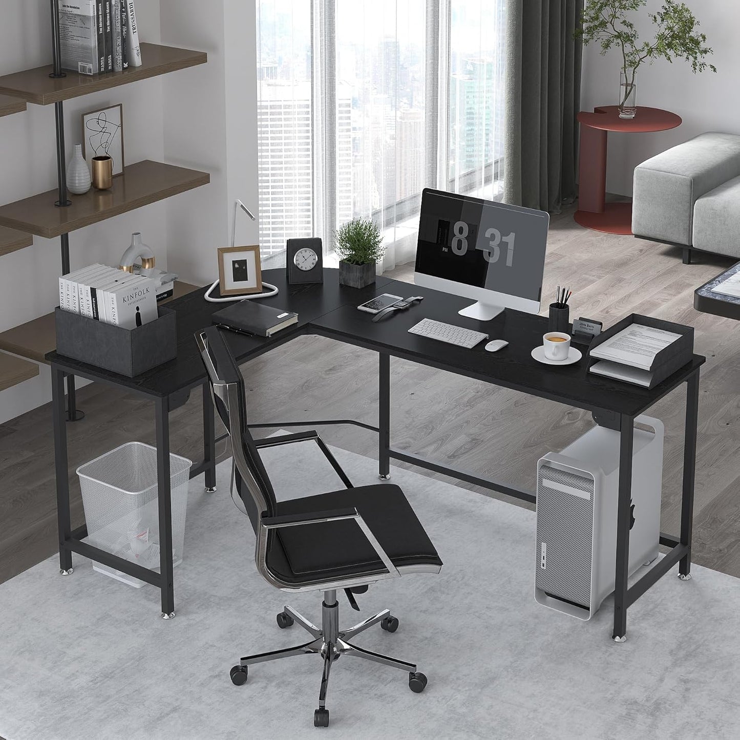 Teraves Modern L Shaped Gaming Desk 58'' Corner Computer Desk for Home Office Gaming Table Study Writing Workstation for Small Space, Easy to Assemble