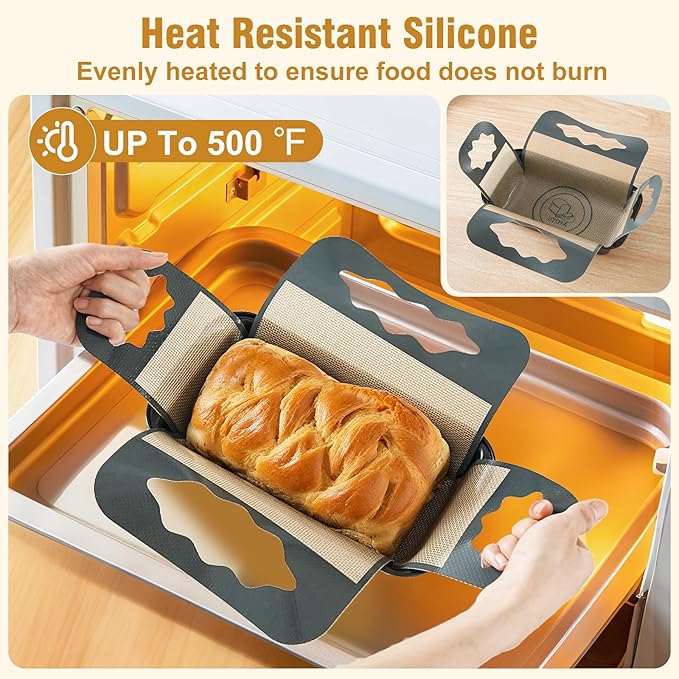 2 Pcs Reusable Silicone Bread Loaf Pan Liner, Food Grade BPA Free Bread Baking Mat, Non-Stick and Heat Resistant Dough Transfer Tool, Sourdough Sling with 4 Handles, Fits 9x5" or 1.5Lb Loaf Pans