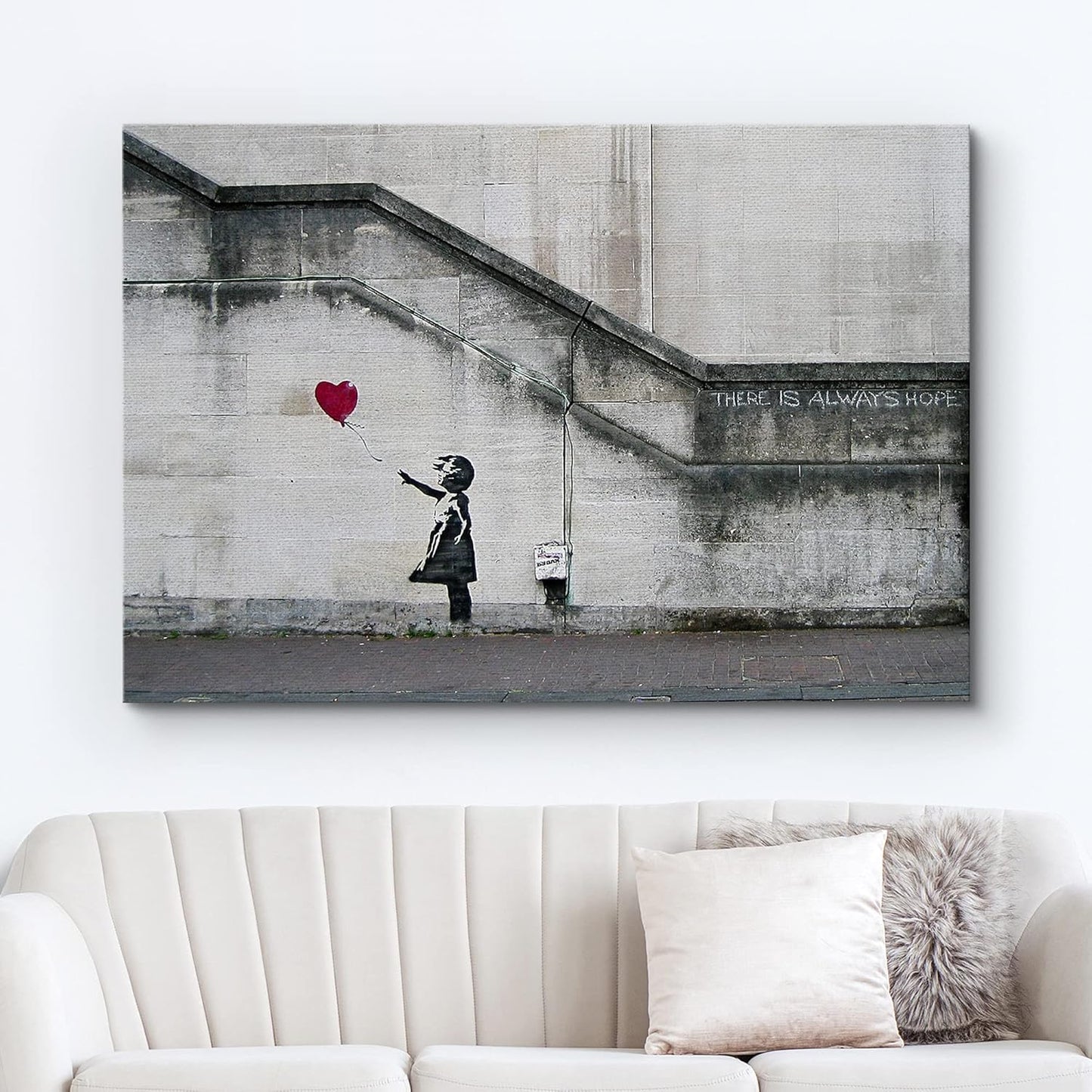wall26 Canvas Print Wall Art Banksy There is Always Hope Girl with Balloon Graffiti & Street Art Pop Culture Illustrations Pop Art Bohemian Multicolor Dark for Living Room, Bedroom, Office - 12"x18"