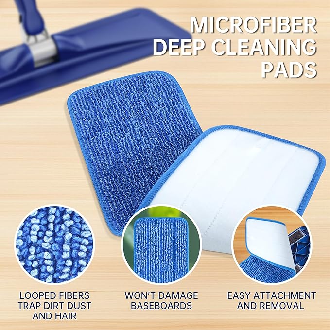 Onesimus Pack of 12 Microfiber Cleaning Pads Compatible with All Bona Spray Mops, Reusable 15''-18'' Microfiber Mop Pads, Hardwood Floor Cleaning Mop Pads Replacement, Machine Washes