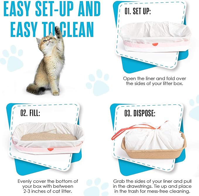 Houseables Cat Litter Bags, Cat Box Liners, Litter Box Liners, Litterbox Bags, 30 Pack, For Kitty Pan, Jumbo, Large, Heavy Duty, Poop Holder, Waste, Trash, Disposable, Unscented, Catliner w/Drawstring