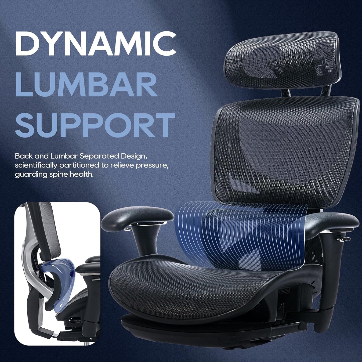 COLAMY Ergonomic Mesh Office Chair with Footrest, Executive High Back Computer Desk Chair with Wide Headrest and Adjustable 3D Arms, Backrest Height, Tilt Lock and Lumbar Support, Black