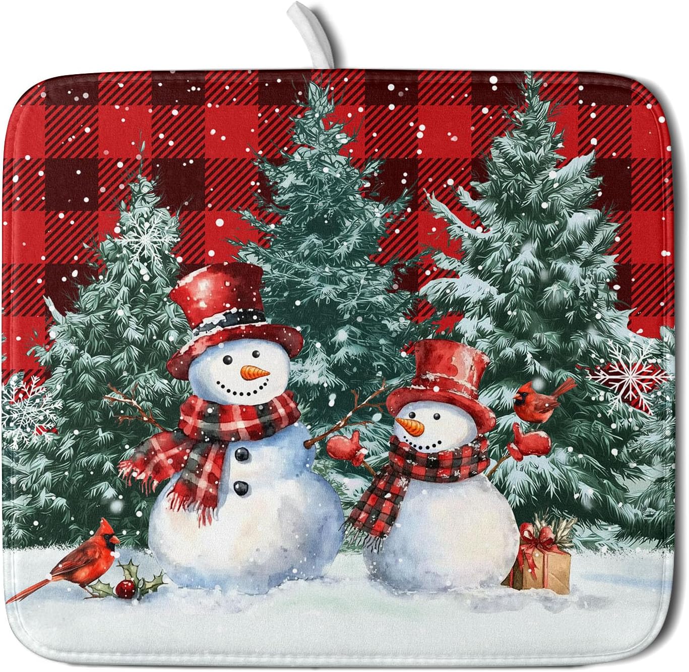 Christmas Snowman Dish Drying Mat for Kitchen Counter Xmas Trees Snowflake Buffalo Plaid Drying Mat 16x18 Inch Winter Holiday Absorbent Dish Drainer Mat Christmas Kitchen Accessories