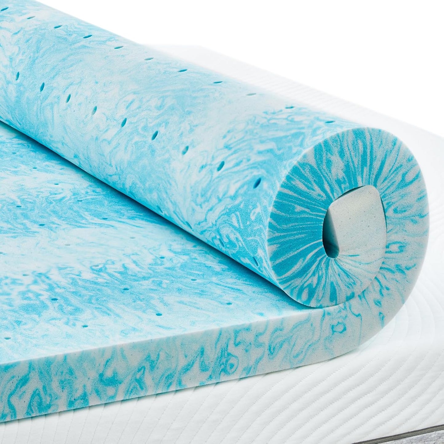 PERLECARE 4 Inch Full Memory Foam Mattress Topper, Cooling Gel Infused Mattress Pad, Ventilated Bed Topper for Pressure Relief, CertiPUR-US Certified, Blue