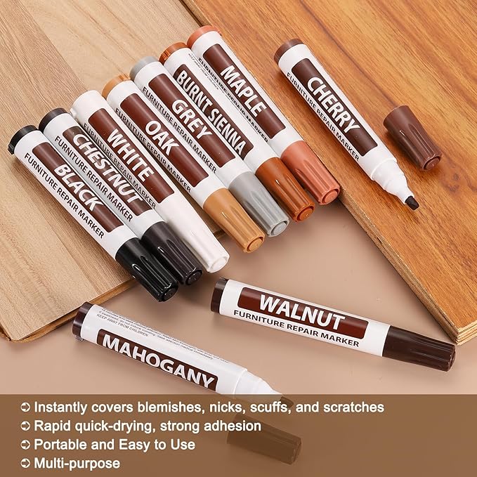 uxcell Furniture Repair Wood Markers, 2 Pcs Black Touch Up Filler Sticks, Oil Based Paint Markers for Scratches, Wood Floors, Tables, Cabinet, Carpenters, Cover Ups