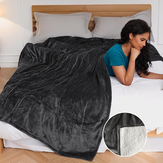 Heated Blanket Electric Blanket King Size 90''x100'' with 10 Heating Levels, 1-12 Hour Auto Shut Off, Machine Washable, Dual Controller Soft Warming Blanket for Couch, Bed, Office - Dark Gray