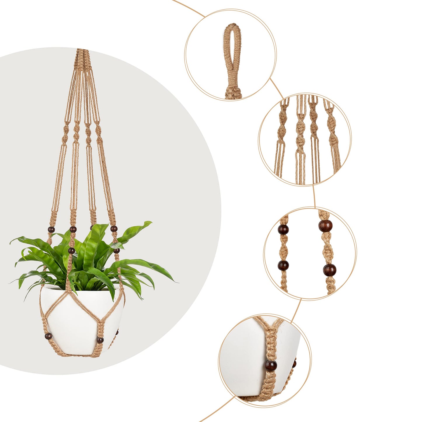 Mkono 43 Inch Macrame Plant Hanger Large for up to 12 Inch Pot Extra Long Hanging Plant Holder No Tassels Hanging Planter Basket with Wood Beads for Indoor Outdoor Home Decor, Brown, Set of 2