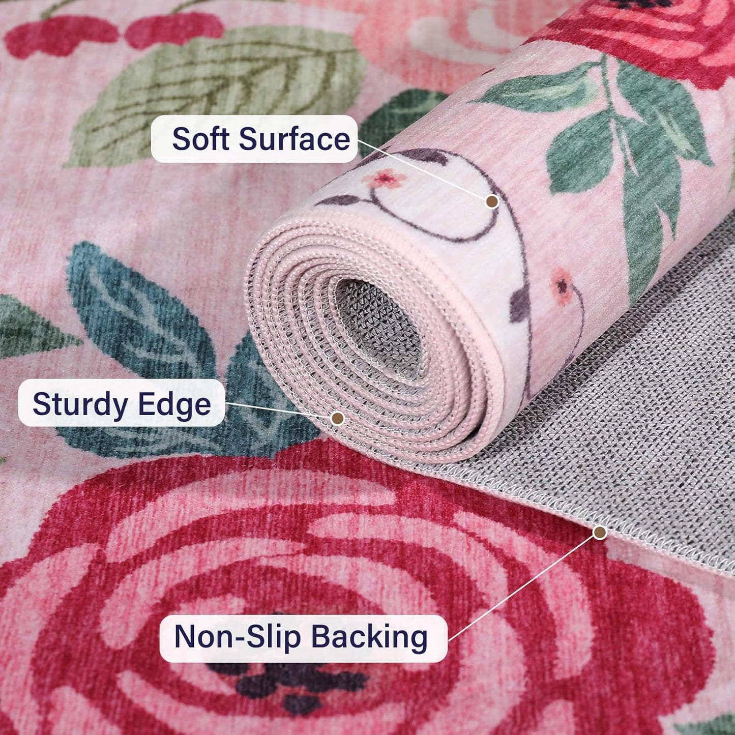 DUKINO 2x10 Kitchen Runner Rug for Hallway, Washable Runner Rug with Non Slip Backing, Low Pile Soft Boho Floral Carpet for Kitchen, Hallway, Entryway, Laundry, Bedroom, Pink