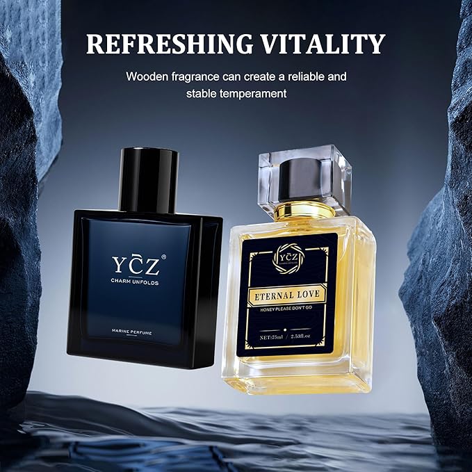 Ycz Cologne for Men Set, 1.7oz(50ml) Bottled Marine Perfume & Carnival Men Perfume, Long Lasting Spicy Wood Fragrance, Elegant Unique, Sleek Bottle Design for Christmas Gifts Ideal