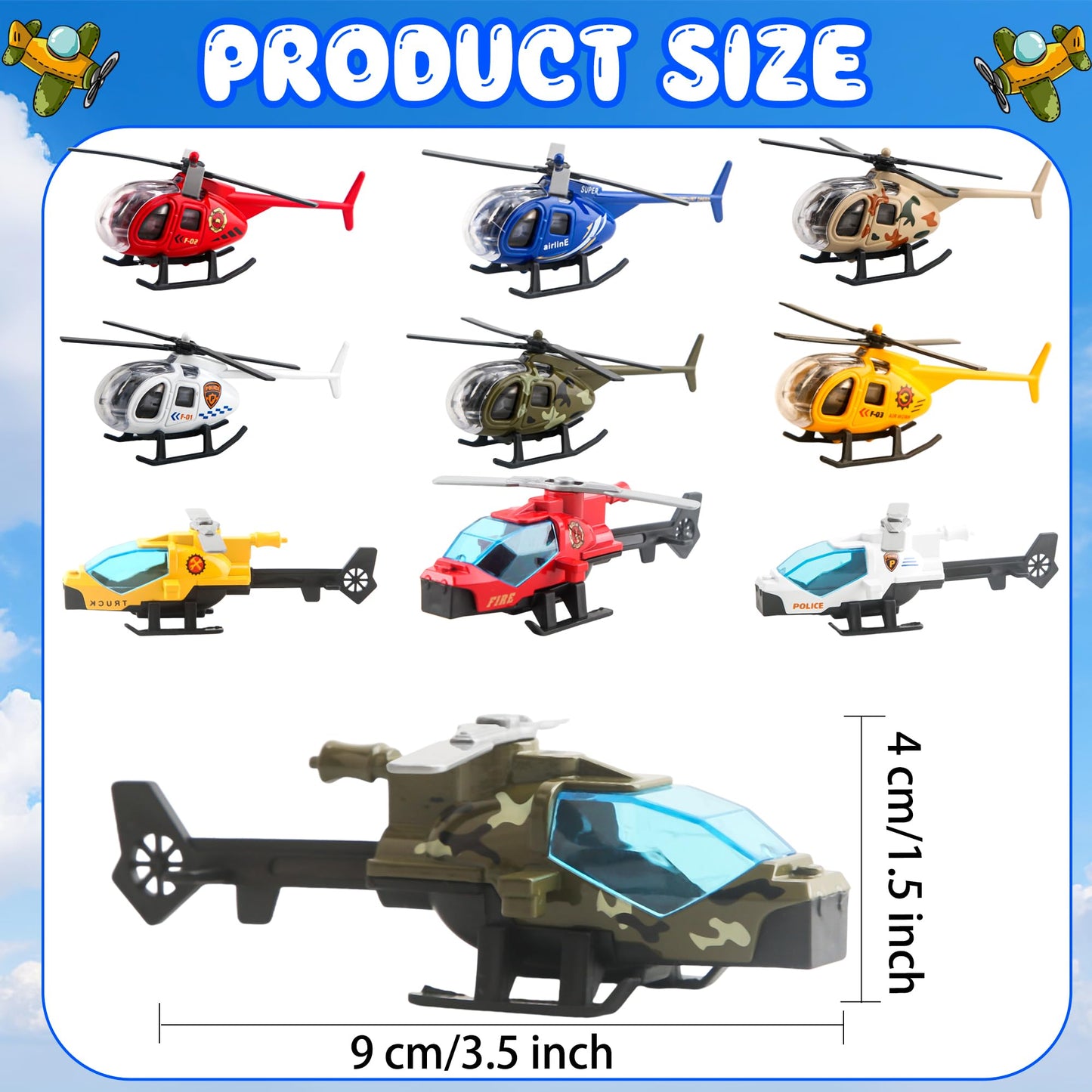 16 Pack Diecast Helicopters Toy Small Helicopters Model Police Fire Engineering Military Helicopters for Kids Birthday Children's Day Party Gifts Classroom Rewards