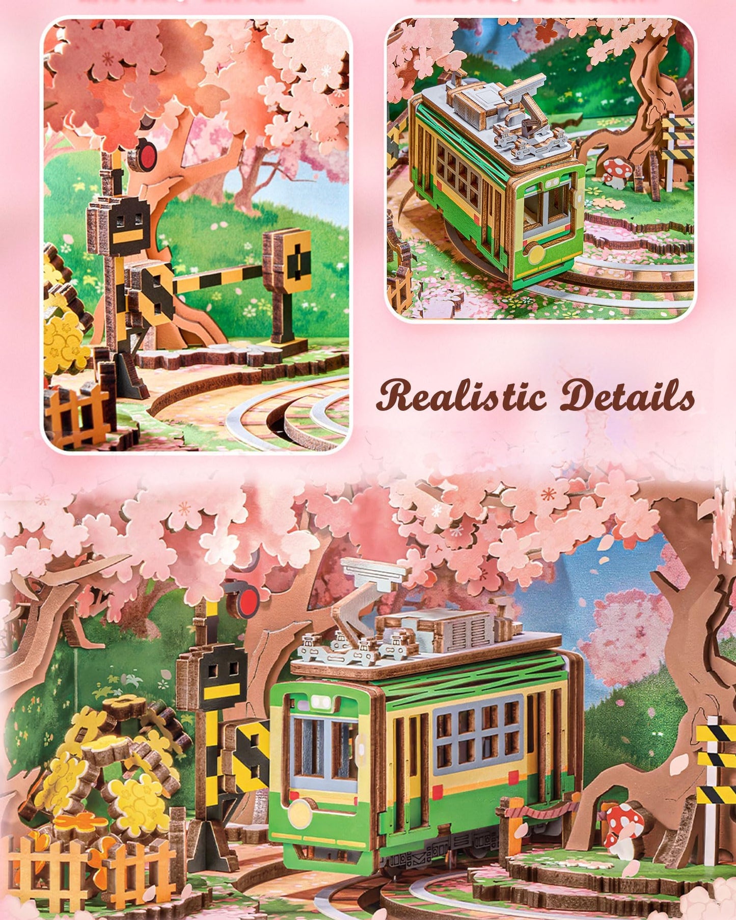 Rolife 3D Wooden Puzzles for Adults DIY Book Nook Kit 16" Japanese Cherry Blossom Music Box Toy Building Set Home Decor Gifts for Girls Boys Adults (Sakura Dreamy Tour)