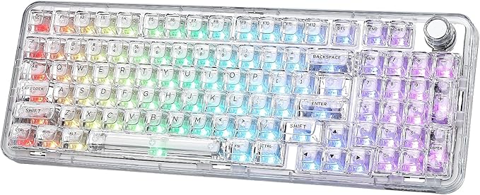 YUNZII X98 QMK/VIA Wireless Mechanical Gaming Keyboard with Knob,Tri-Mode BT5.0/USB-C/2.4GHz Hot Swappable Keyboard,Pre-lubed Switches Gasket Mount RGB Backlit for Wins/Mac (White, Crystal Switch)