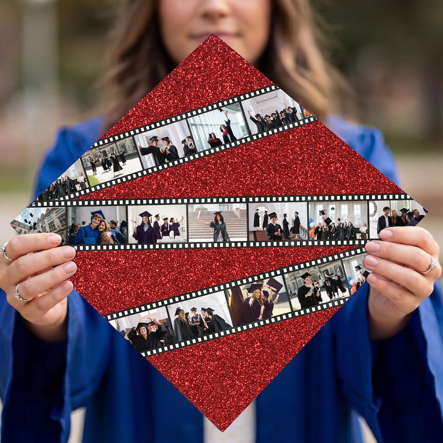 Gersoniel 6 Sets Graduation Cap Topper Decoration Kit for 2026,Glitter Cardstock,Film Style Tape & Letter Sticker Construction Paper for Graduation Cap for Grad Party Craft DIY Decor(Red)