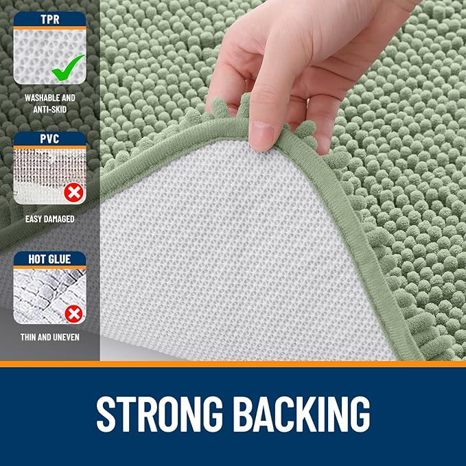 OLANLY Bathroom Rugs 34x21, Extra Soft Absorbent Chenille Bath Rugs, Rubber Backing Quick Dry, Machine Washable Bath Mats for Bathroom Floor, Tub and Shower, Home Decor Accessories, Sage Green