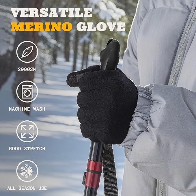 ACUSHLA Merino Wool Glove Liner -Touchscreen Lightweight Base Layer Ski Liner Glove for Men & Women