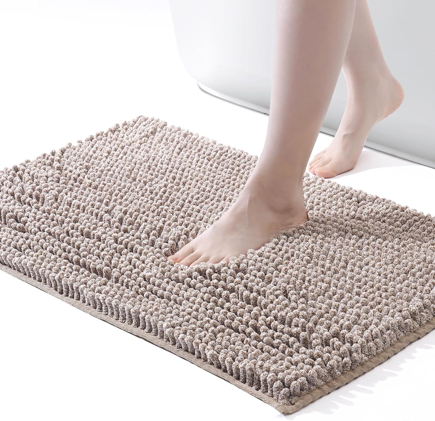FRESHMINT Large Chenille Bathroom Rugs Mat 36"x24", Non-Slip Bath Mat for Bathroom Floor & Bathtub, Washable Shower Shag Bath Rugs, Soft Thick Water Absorbent Microfiber Shower Mat, Taupe Heather