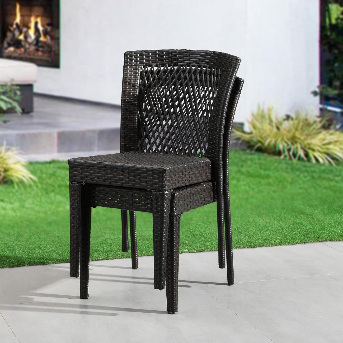 Merax Outdoor Dining Chairs Set of 2,Stackable Chairs with UV-Resistant PE Rattan and Steel Frame for Patio,Garden,Balcony,Supports 400lbs,Brown Multi