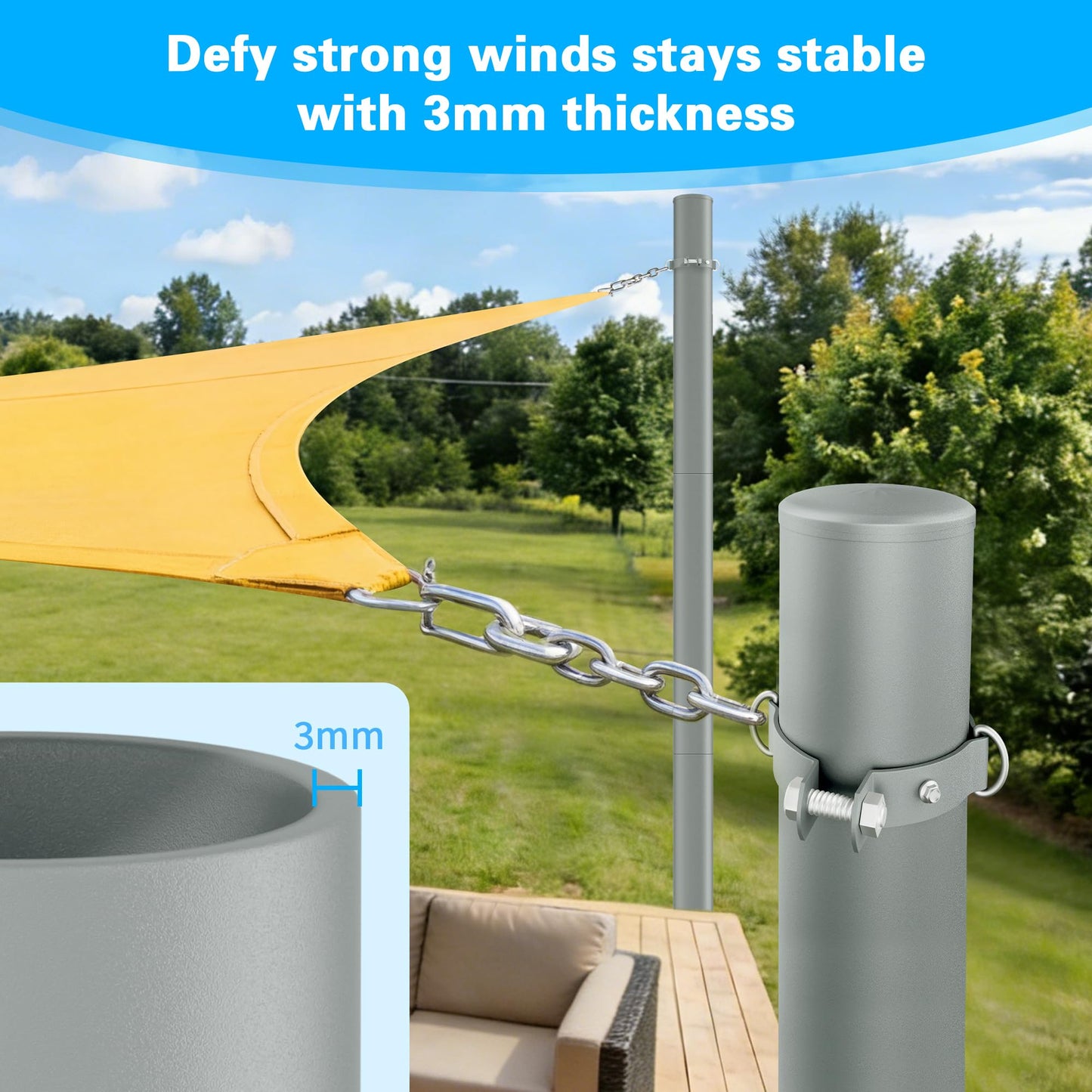 Miveda Shade Sail Poles, 12Ft Sun Shade Sail Poles with Spiral Drill Bit, 2.26" Diameter Heavy Duty Shade Sail Post with D-Clamp for Garden Yard Backyard, 2 Pack