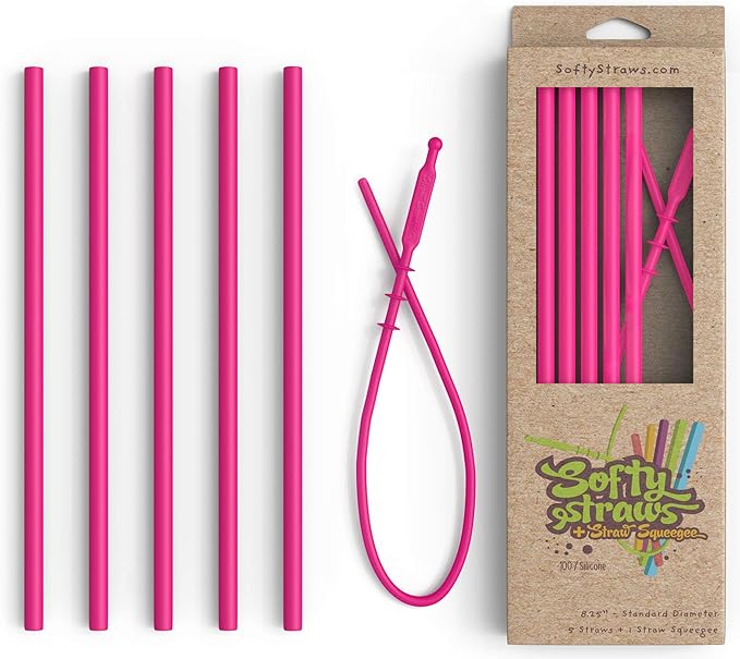 Silicone Straws - Slender Size BPA Free Non-Rubber Silicon Reusable Drinking Straws for Stainless Steel 20 oz Yeti Tumbler - Flexible, Chewy, Bendy & Safe for Kids/Toddlers