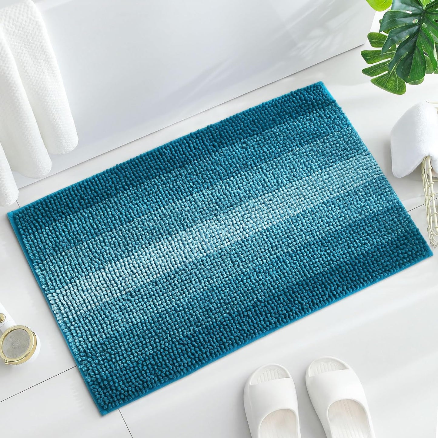 Gibelle Teal Bathroom Rugs, Luxury Chenille Bath Mat, Small Non Slip Shower Rug and Bath Room Floor Mats, Machine Washable, Quick Dry Bathmat, Soft Cozy Plush Rug for Tub, 20" x 32"