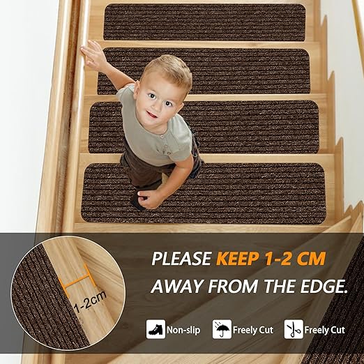 Non-Slip Stair Treads, 7.8" X 30" (7-Pack) Stair Runner Indoor Outdoor Mats, Brown Slip Resistant Stair Tread Mats Step Covers Pads for Elders, Kids and Pets(30" x 7.8", Brown)