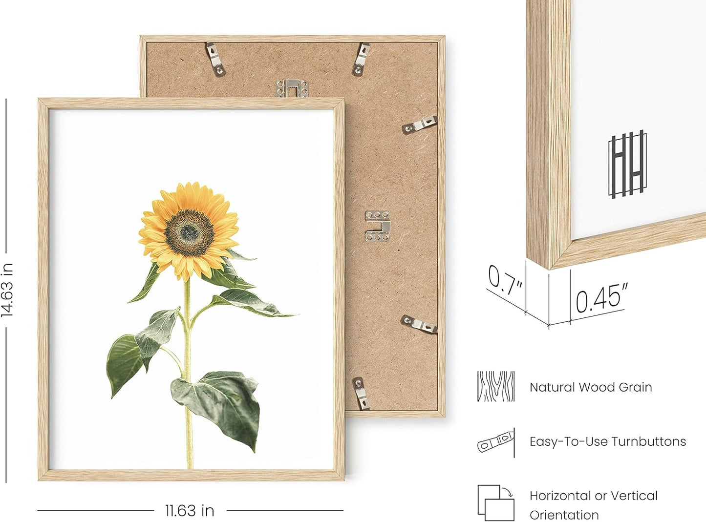 HAUS AND HUES Sunflower Wall Art Set of 4 - Posters and Paintings for Bedroom, Kitchen, Yellow Wall Decor (Beige Frame, 11x14)