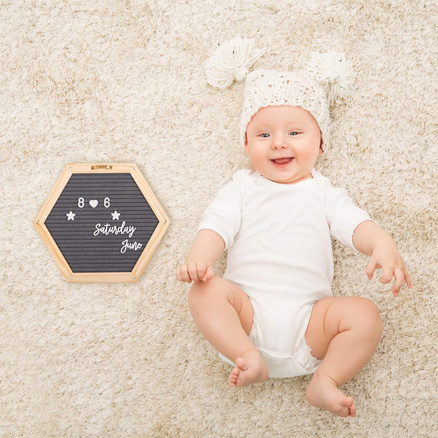Whaline Double Sided Felt Letter Board Kit with 510 Letters Wooden Stand Bag Hexagon Felt Letter Boards for Home Baby Nursery School Classroom Teaching Tool Office