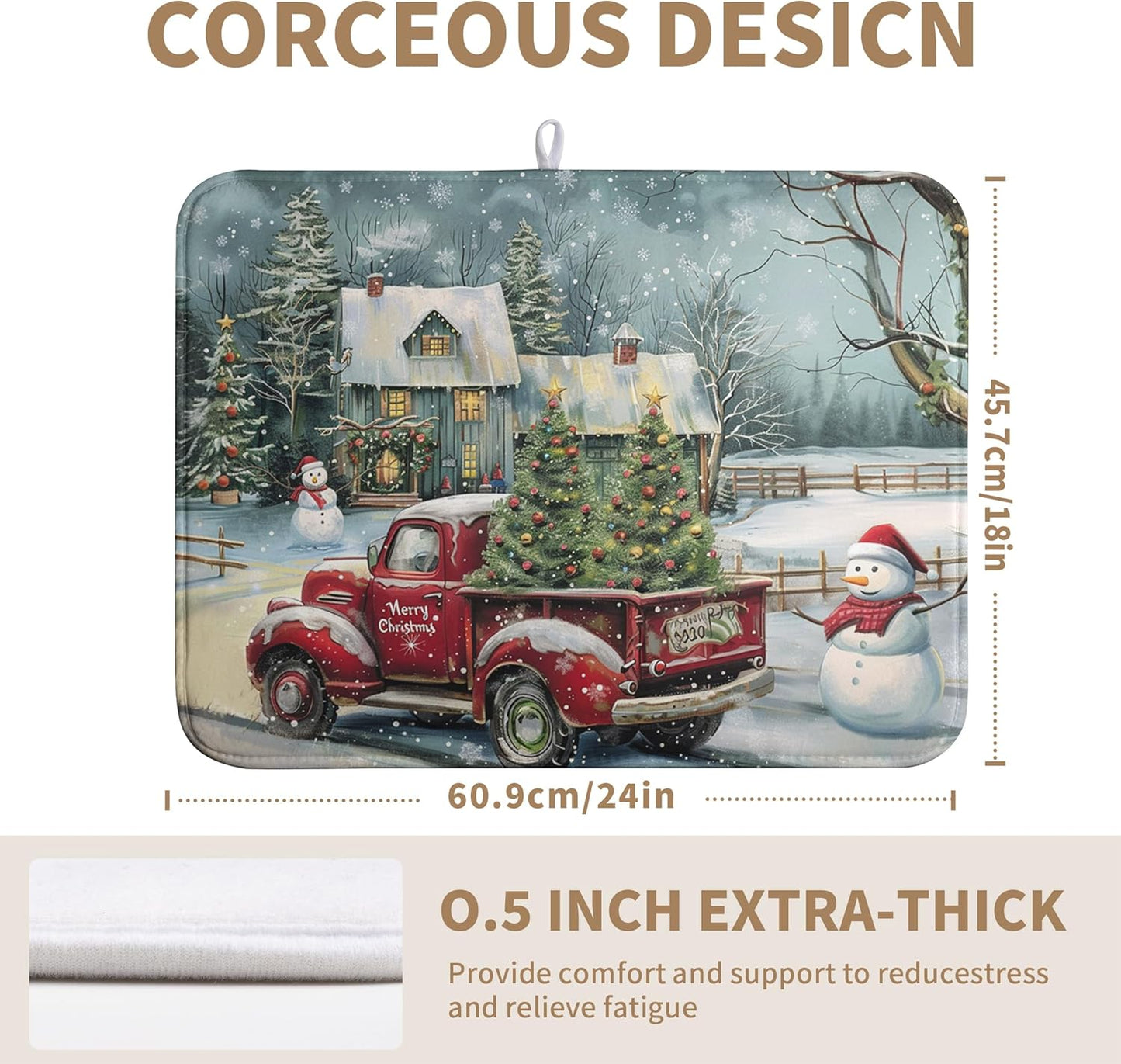 Christmas Red Truck Xmas Tree Snowman Dish Drying Mat for Kitchen Counter 18x24 Inch Winter Snowflake Vintage Absorbent Dish Pad Farmhouse Microfiber Dish Drainer Mats Christmas Kitchen Accessories