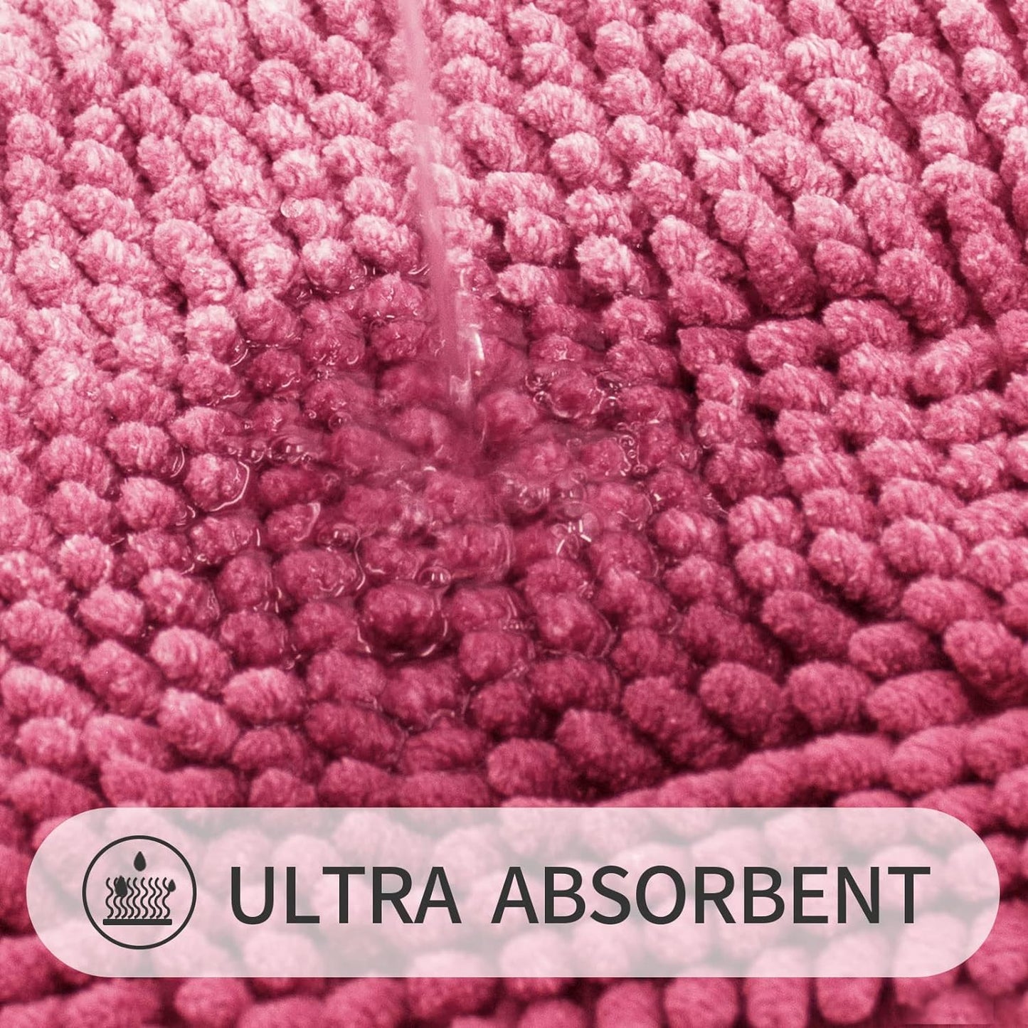 Gibelle Pink Bathroom Rug Set 2 Piece, Chenille Non Slip Bath Mat Set, Absorbent Shower Rug and Bath Room Floor Mats, Quick Dry Bathmat Bathroom Decor Accessories for Tub, 16" x 24", 20" x 32"