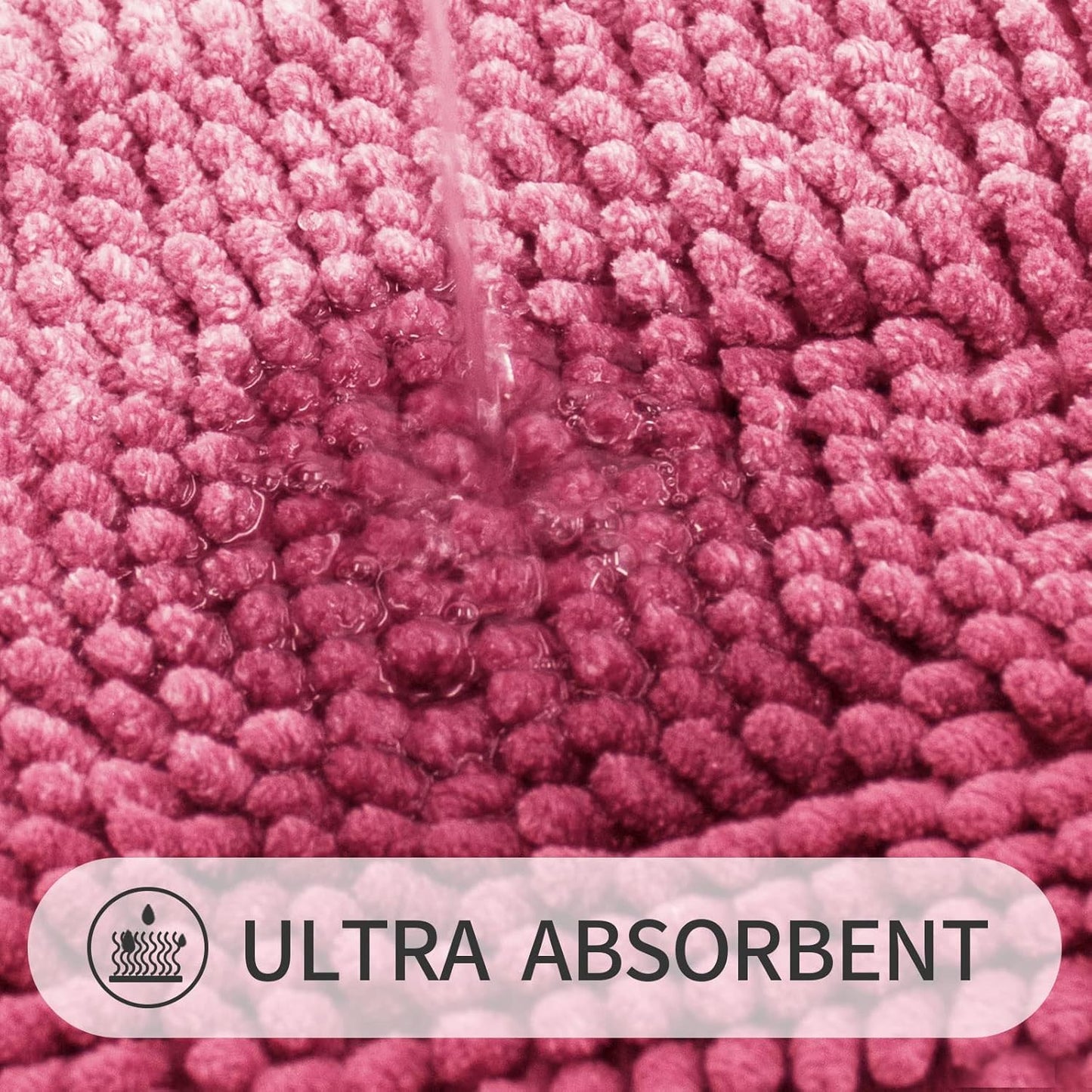 Gibelle Pink Bathroom Rugs, Luxury Chenille Bath Mat, Small Non Slip Shower Rug and Bath Room Floor Mats, Machine Washable, Quick Dry Bathmat, Soft Cozy Plush Rug for Tub, 20" x 32"
