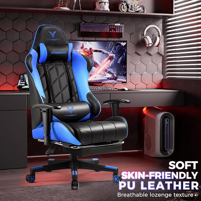 EXRACING Gaming Chair with 3D Adjustable Armrests, Cow Print Design, Ergonomic Office Chair with High Back, Computer Chair with Footrest,Comfy Diamond Stitching Sest, Game Chair for Adults