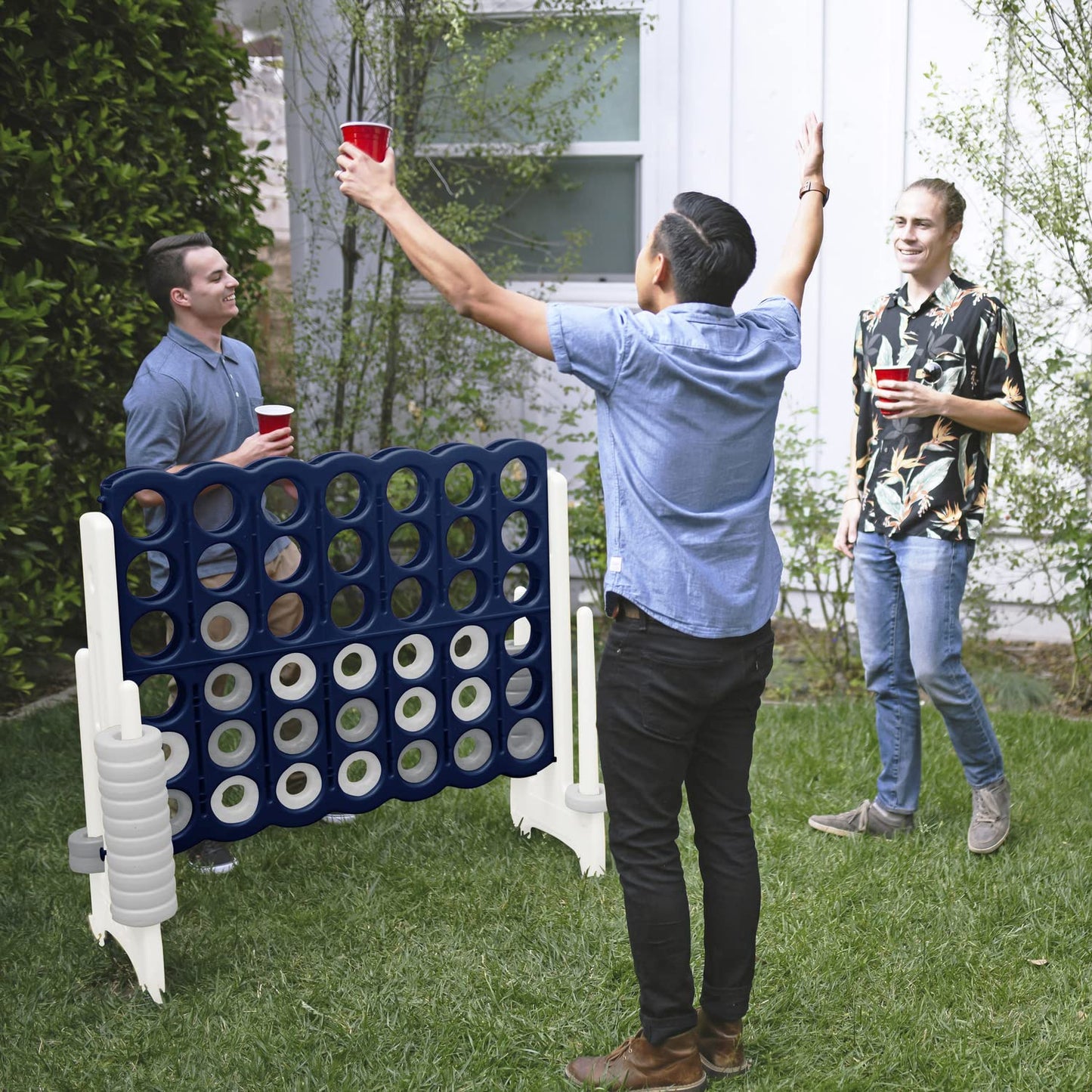 ECR4Kids Jumbo 4-to-Score Giant Game Set with Optional Drink Cup Holders, Backyard Games for Kids, Jumbo Connect-All-4 Game Set, Indoor or Outdoor Game, Family Fun Game, 4 Feet Tall, Navy and White