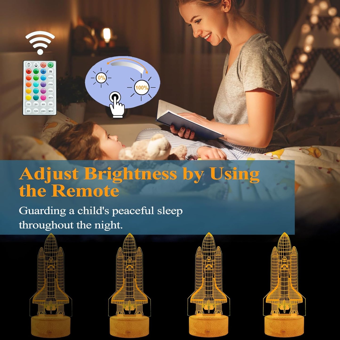 Space Shuttle Night Light, Space Shuttle Gifts, Rocket 3D Illusion Lamp with 16 Colors Changing, Timer, 4 Flash Modes and Dimmable, Kids Boys Girls Room Decoration, Holiday Xmas Spaceship Gifts