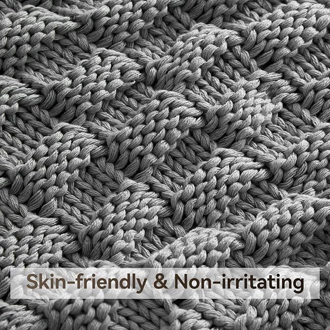Knitted Weighted Blanket for Adult, No Beads Heavy Blanket 48” x 72'' 12lbs, Breathable Chunky Knit Blanket, Cooling Weighted Blanket for Hot Sleepers, Christmas Home Decor (Light Grey)