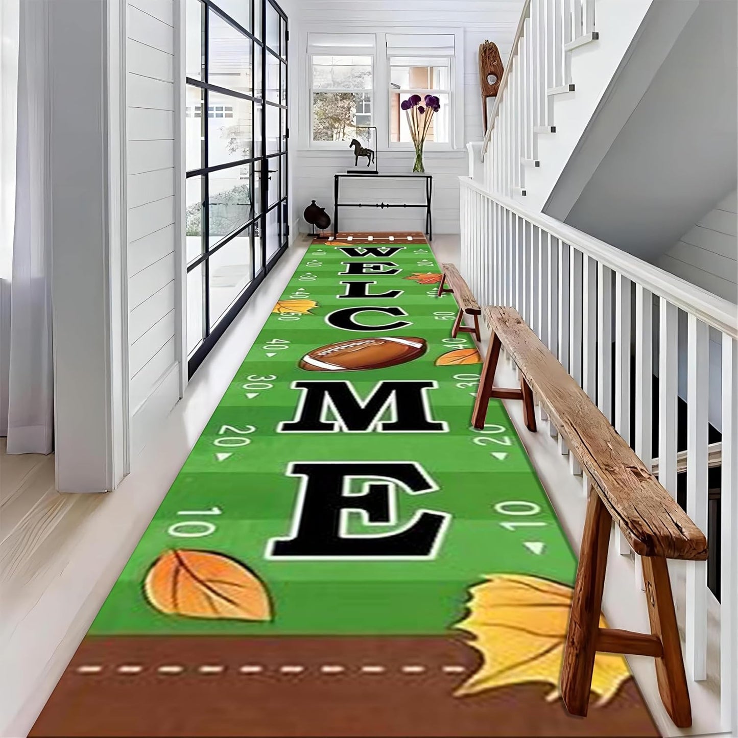 Autumn Welcome Entrance Rug, 4x12ft, American Rugby Carpet for Entryway, Cozy Soft Home Decor Kids Rugs, Foldable Washable Breathable Anti-Slip Rug for Front Door Dining Room
