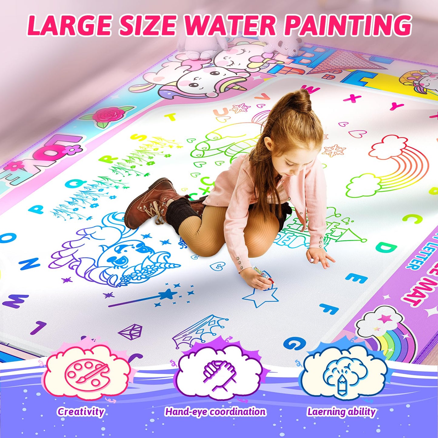 Water Doodle Mat,40 x 32 Inch Large Drawing Mat with Backpack,Educational Toys Gifts for Kids Boys Girls,Mess Free Painting for Toddlers Age 2 3 4 5 6 7 8 Year Old