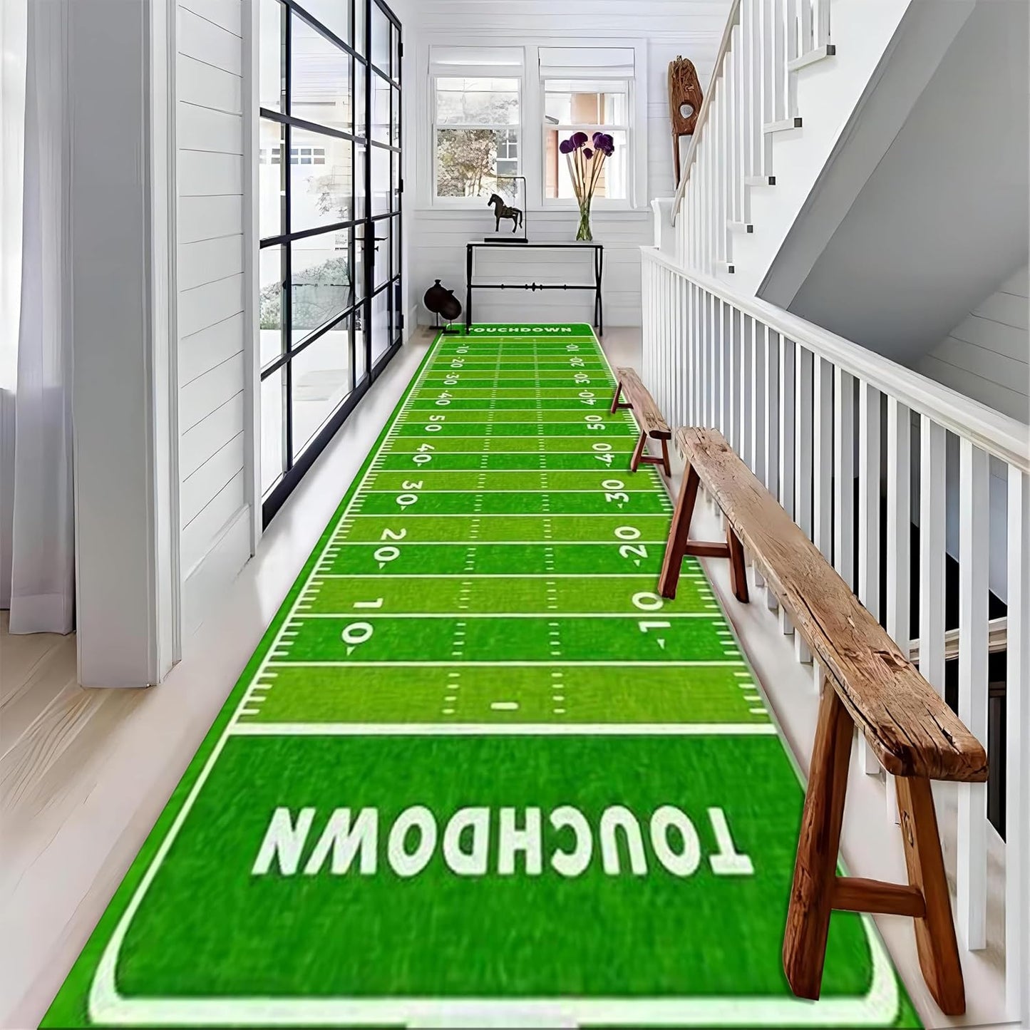 American Football Hallway Runner Rug, 3.3x7ft, Sports Rugs for Living Room, Thin Low Pile Home Decor Mat, Non-Shedding Reduce Noise Washable Non-Slip Carpets for Bedside Family Porch
